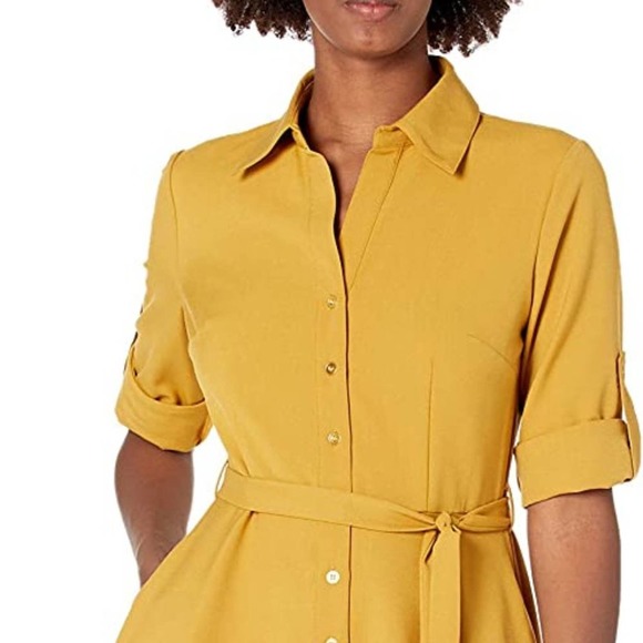 Sharagano Dresses & Skirts - Sharagano Mustard Yellow Midi Shirt Dress